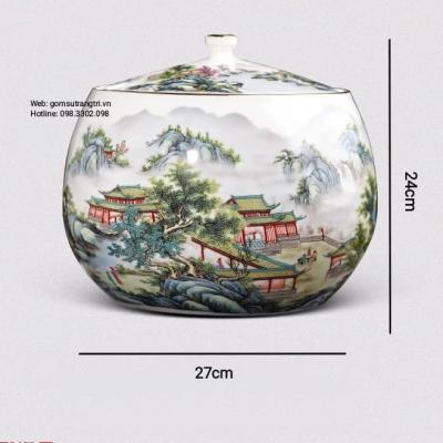 HŨ ĐỰNG ĐỒ CÓ NẮP HỌA TIẾT SƠN THỦY